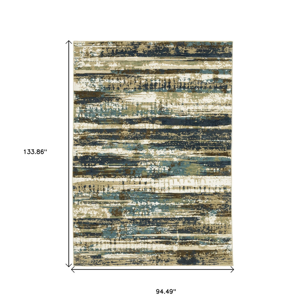 8' X 11' Beige And Blue Abstract Area Rug