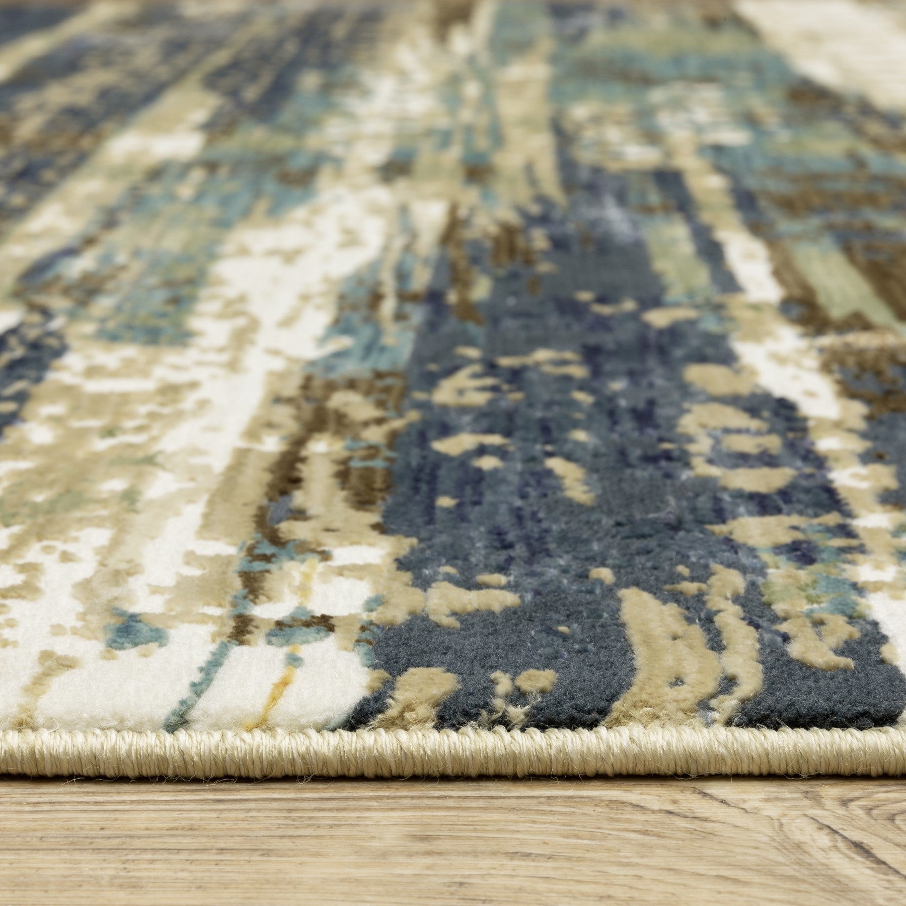 8' X 11' Beige And Blue Abstract Area Rug